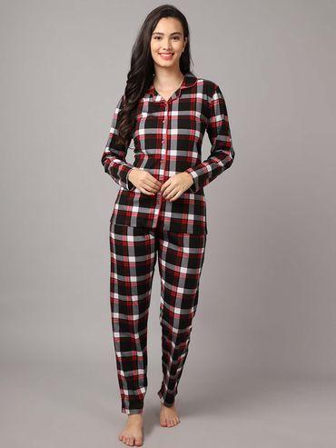 women black red checked night suit
