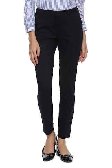 women black regular fit solid business casual trousers