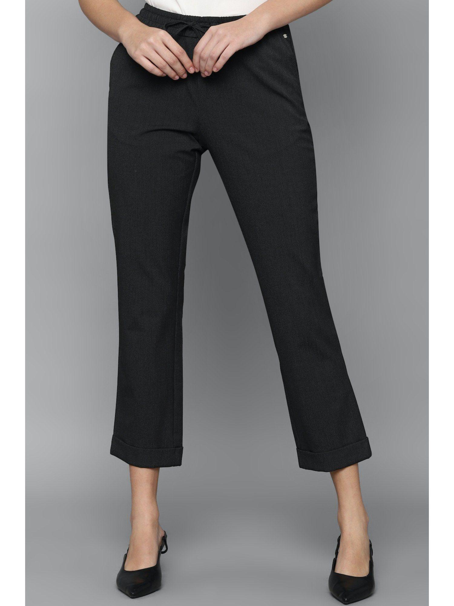 women black regular fit solid casual trousers