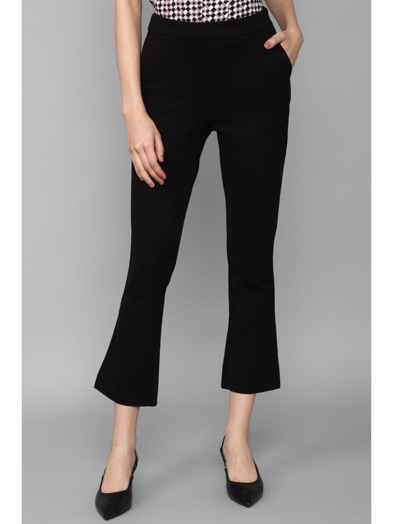 women black regular fit solid casual trousers