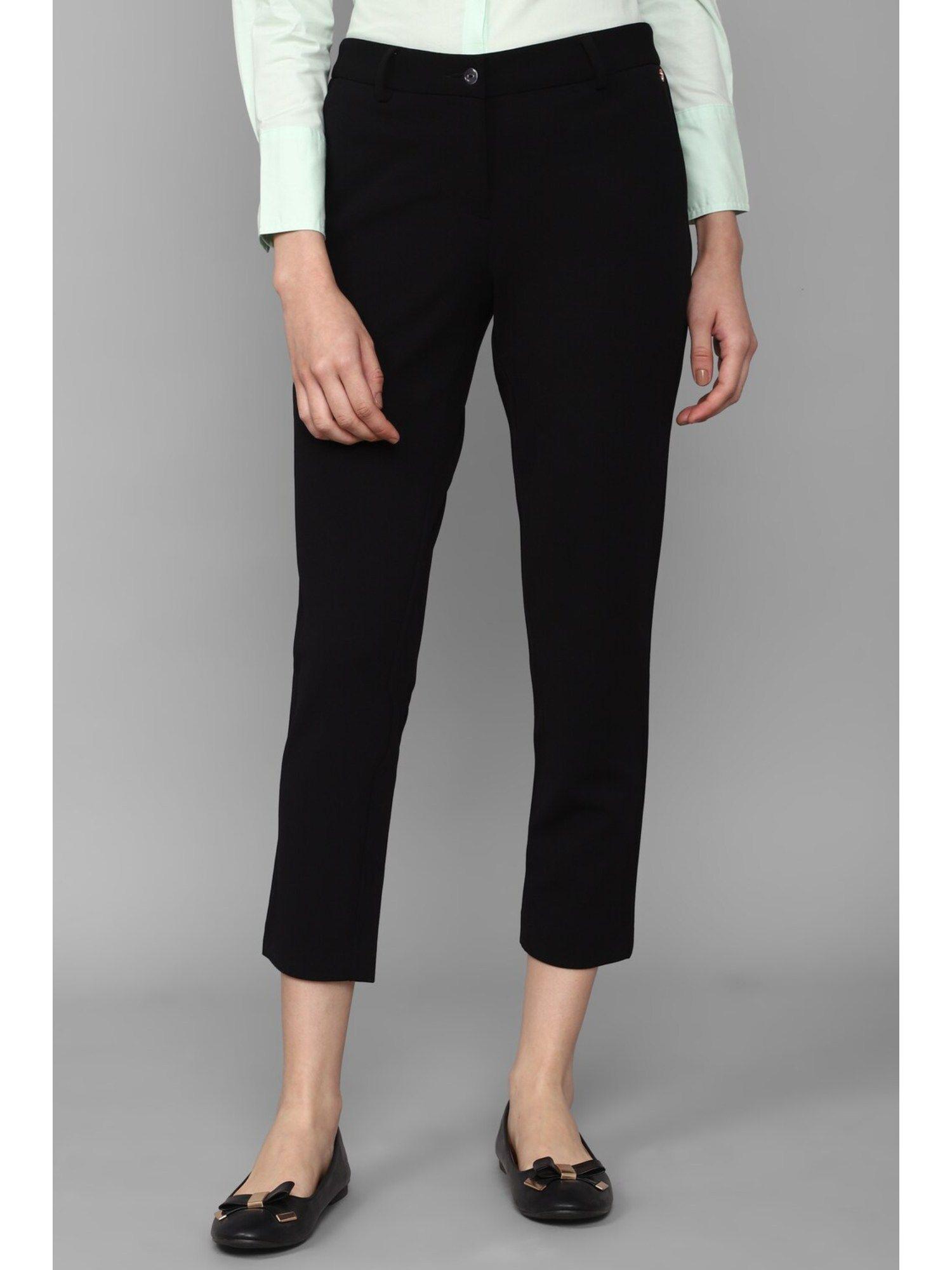 women black regular fit solid casual trousers