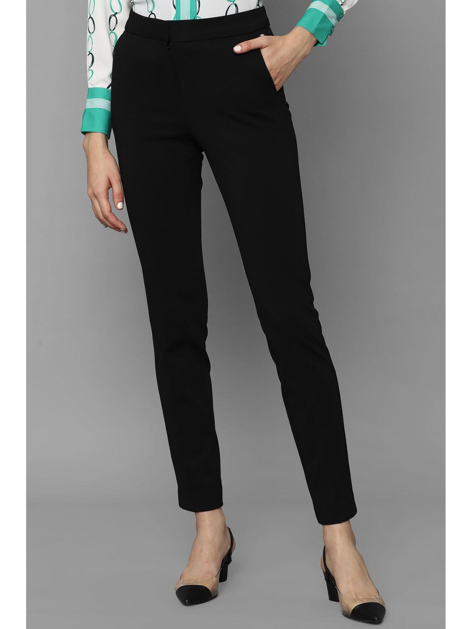 women black regular fit solid casual trousers