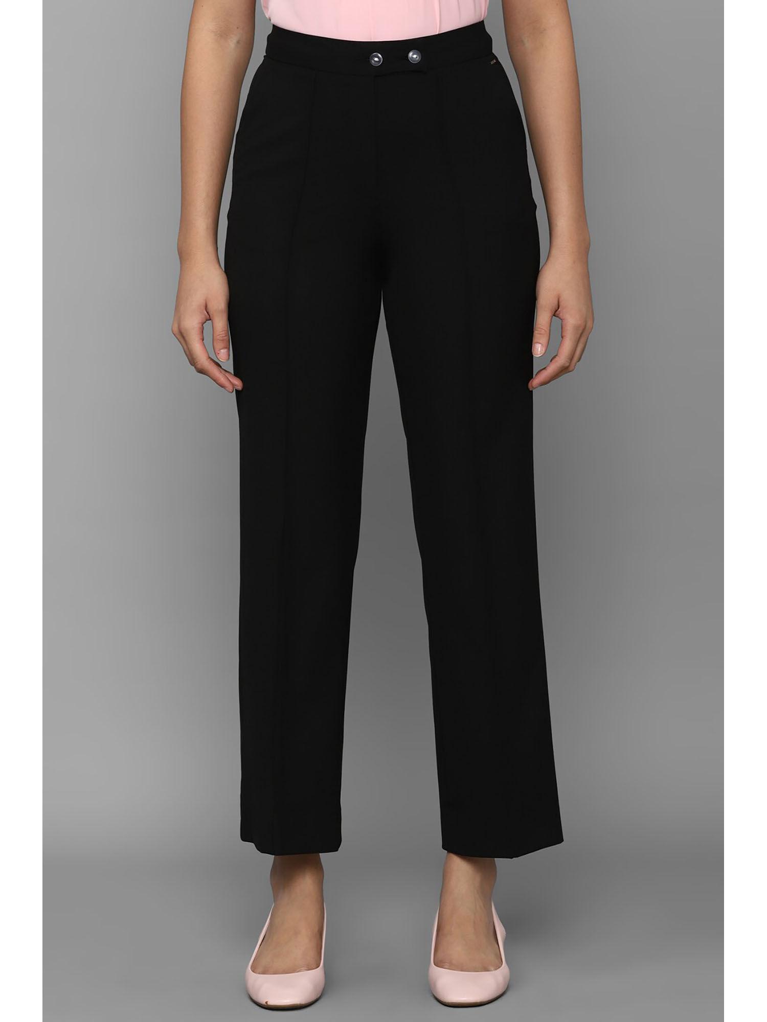 women black regular fit solid casual trousers