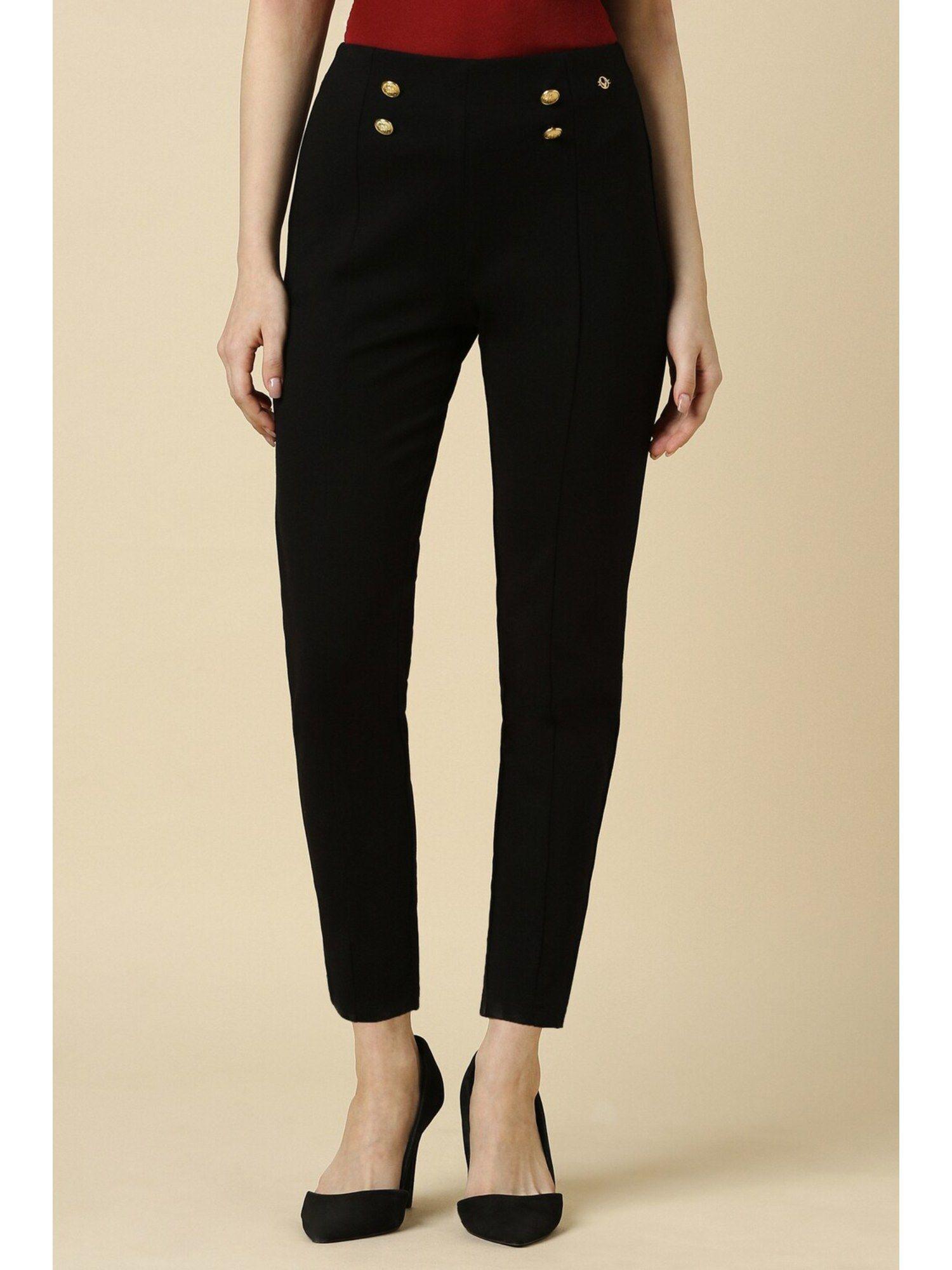 women black regular fit solid casual trousers