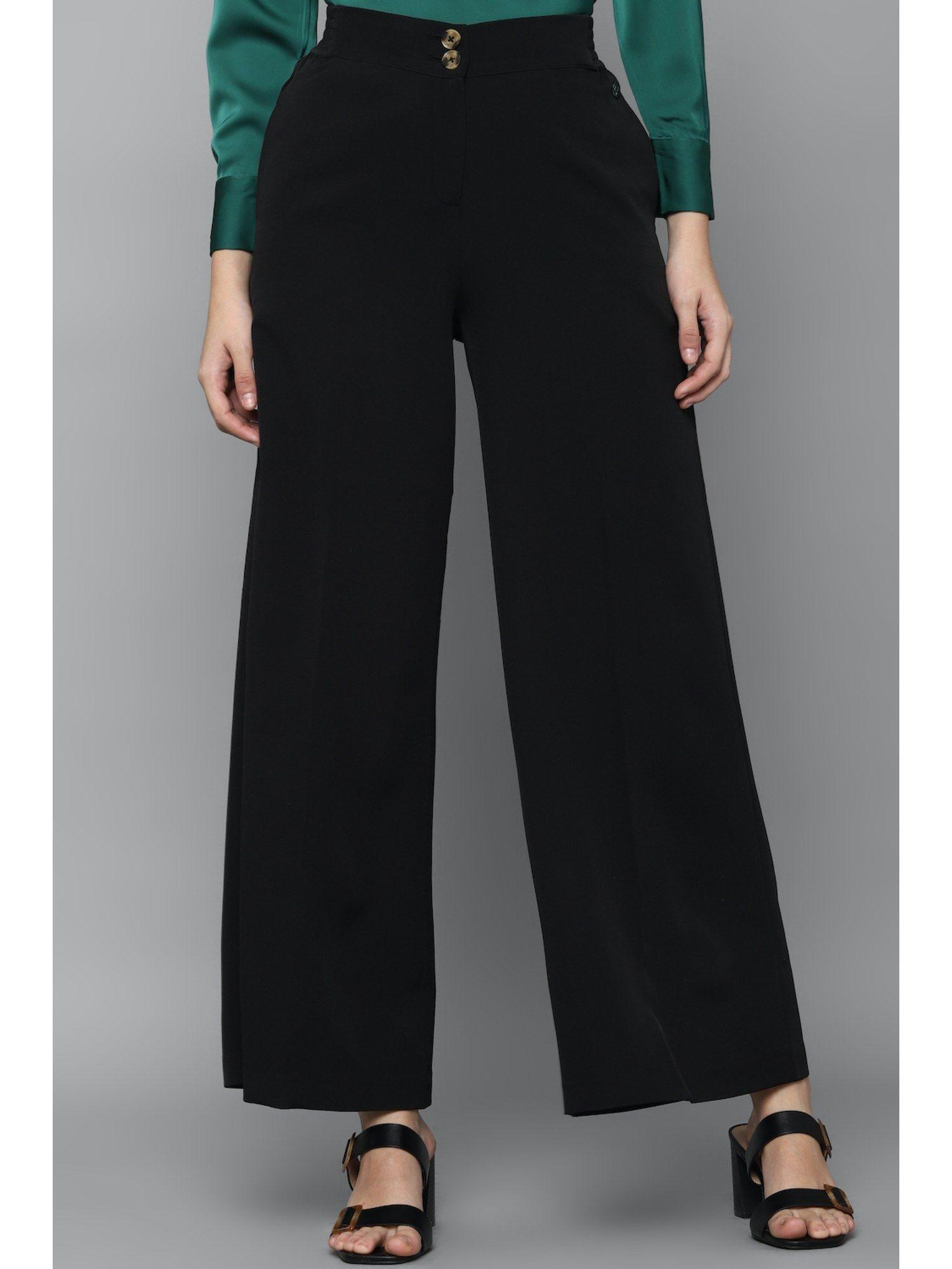 women black regular fit solid casual trousers