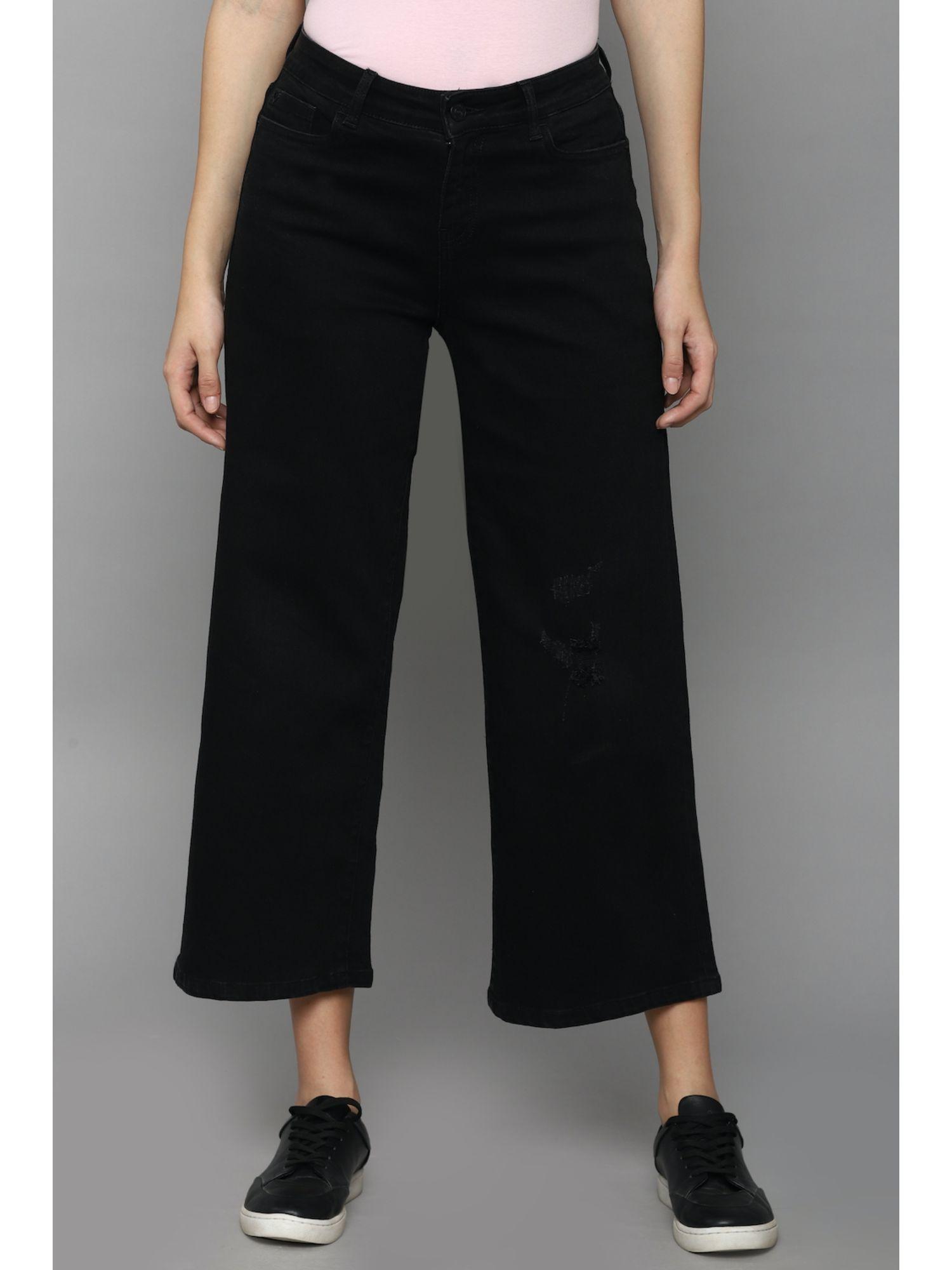 women black regular fit solid casual trousers