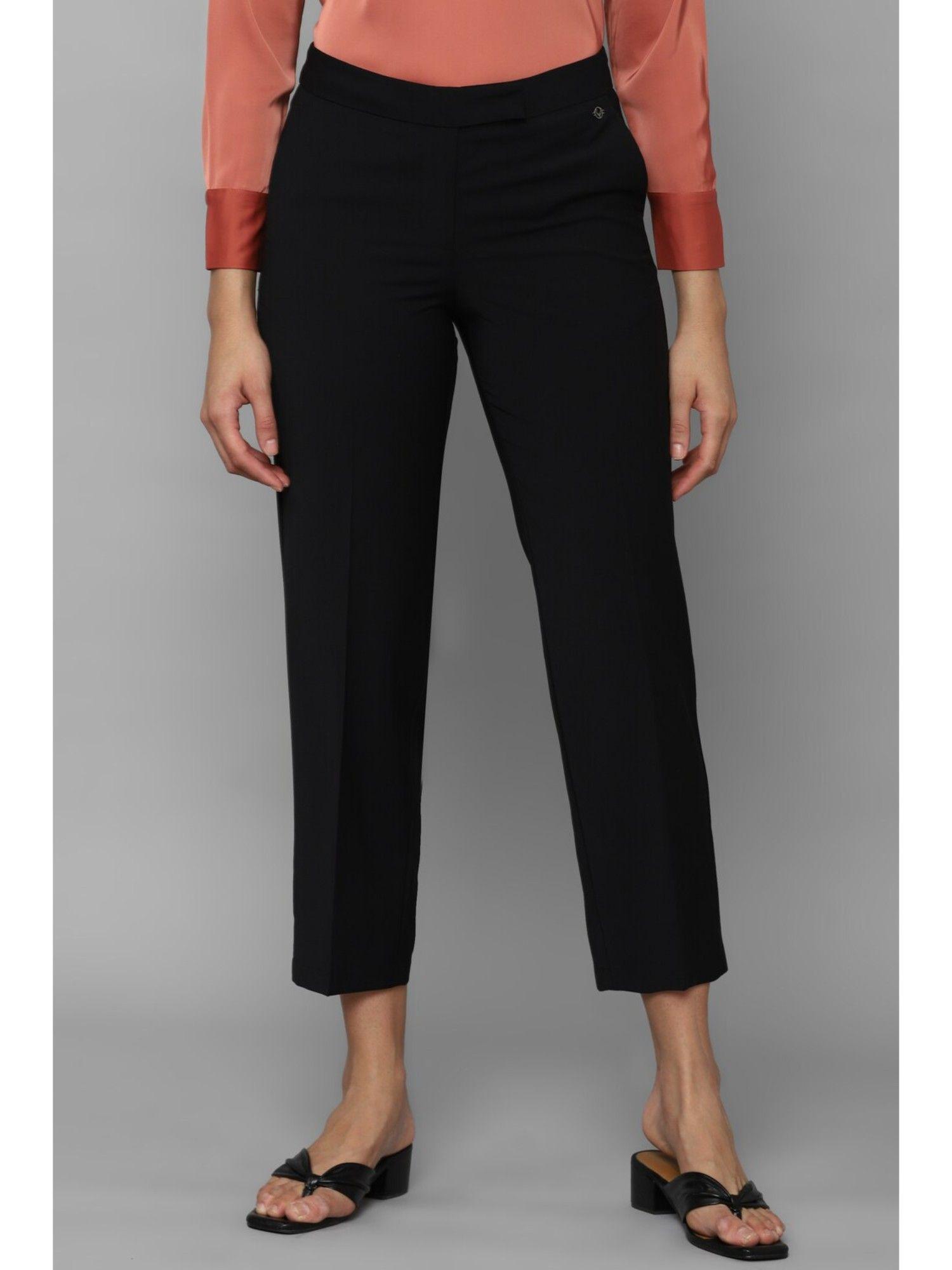 women black regular fit solid casual trousers