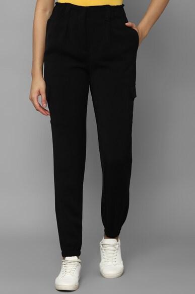 women black regular fit solid casual trousers