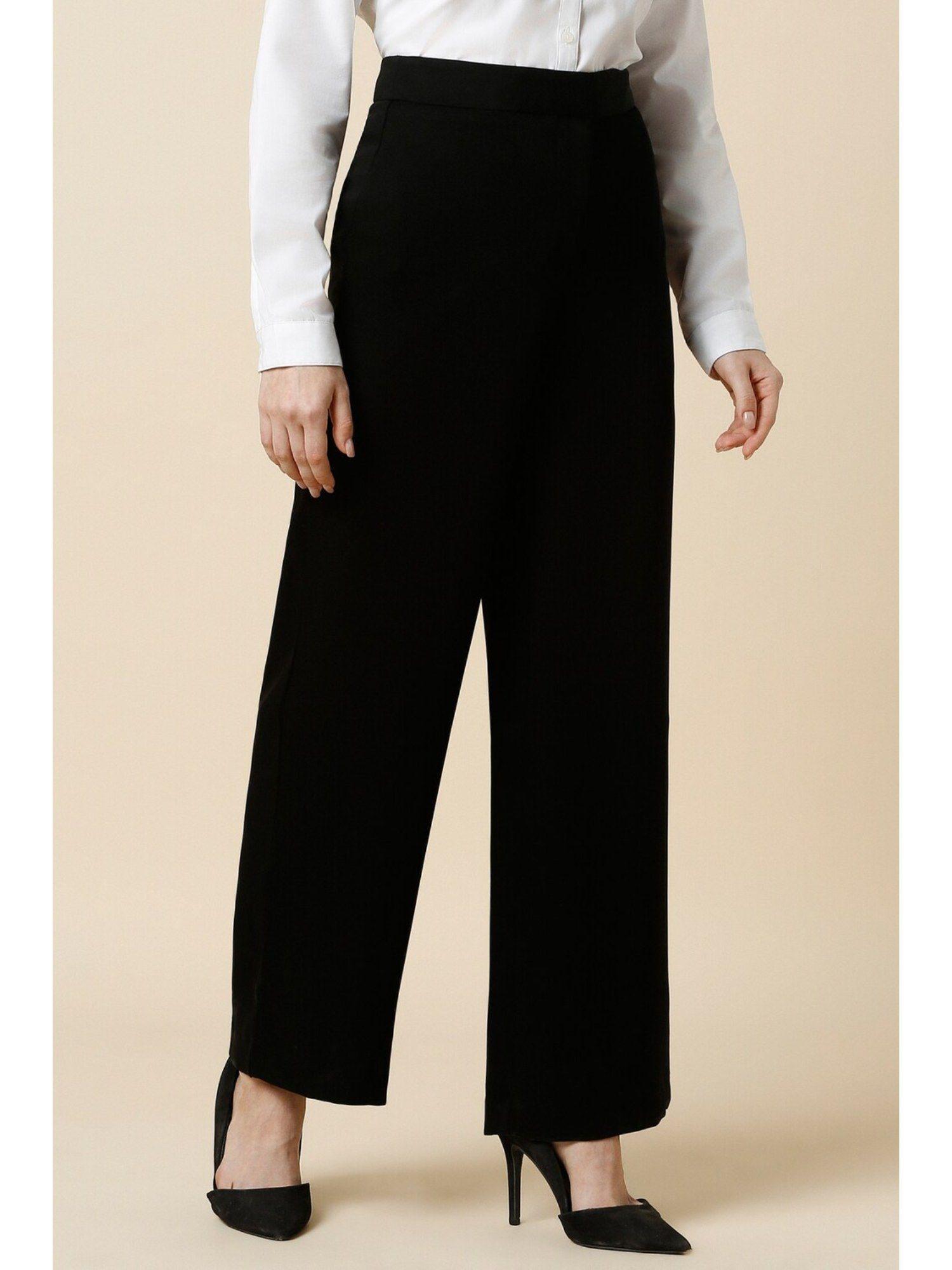 women black regular fit solid formal trousers