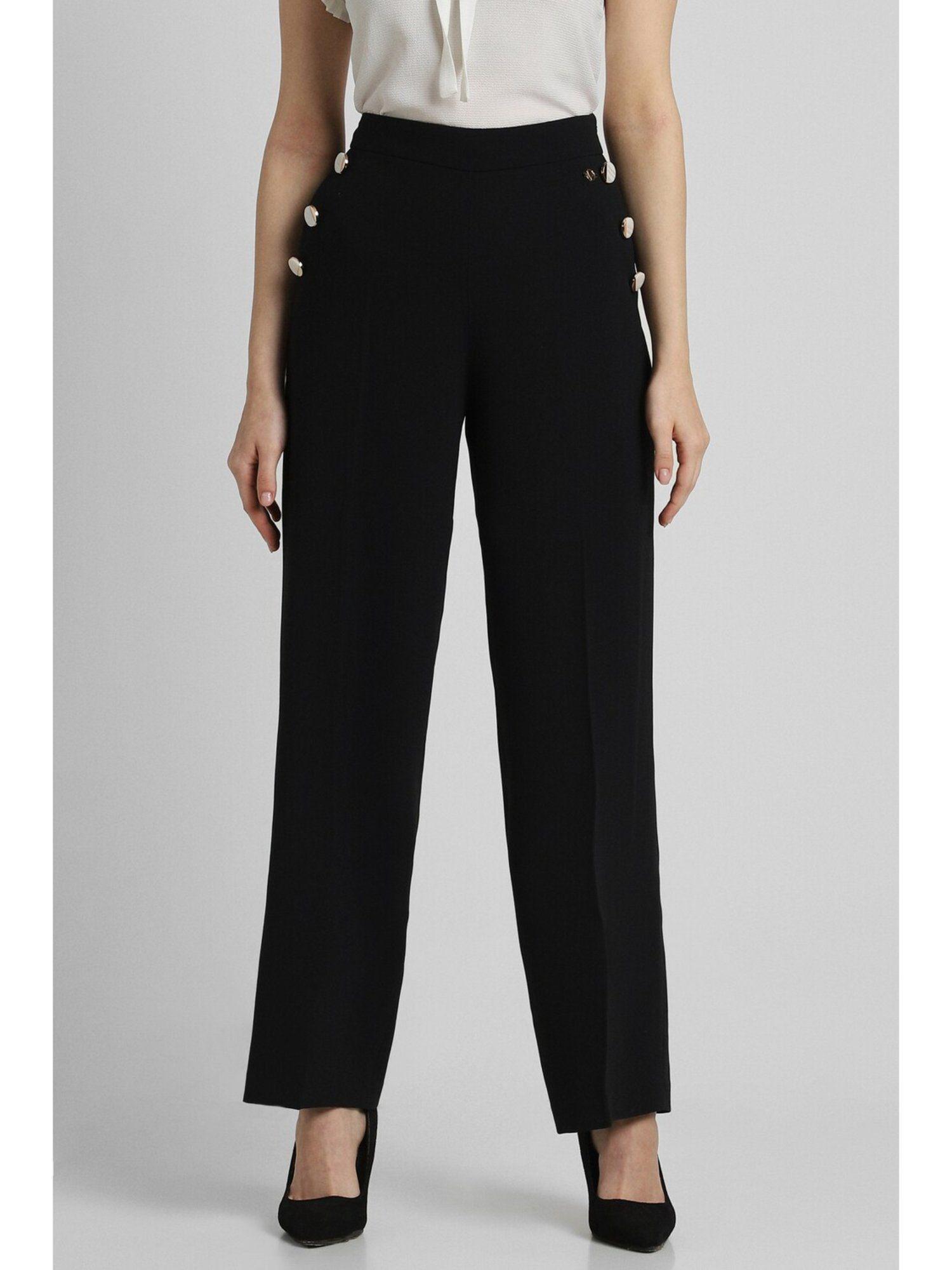 women black regular fit solid formal trousers