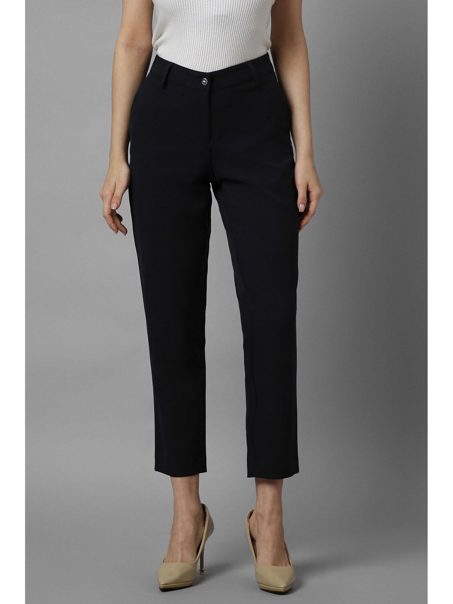 women black regular fit solid formal trousers