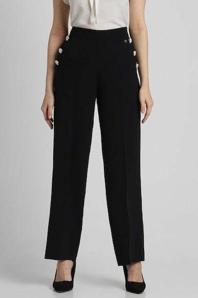 women black regular fit solid formal trousers