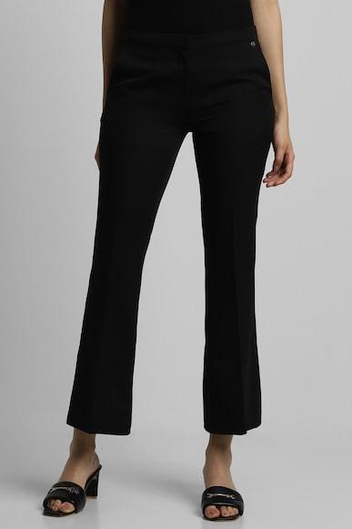 women black regular fit solid formal trousers