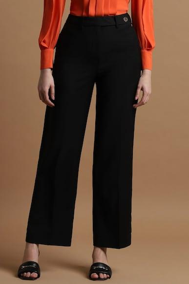 women black regular fit solid formal trousers