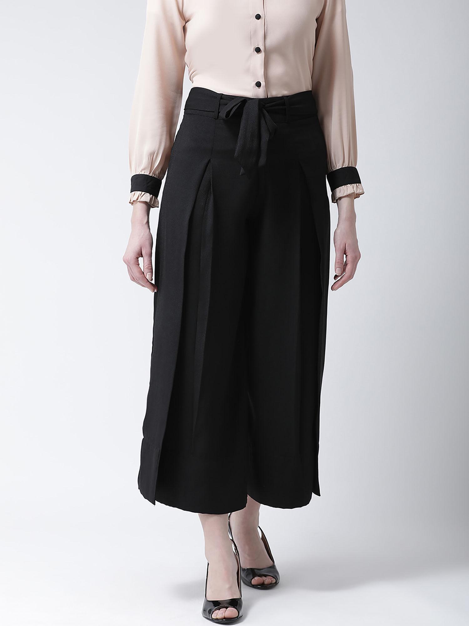 women black regular fit solid wide high waist pant