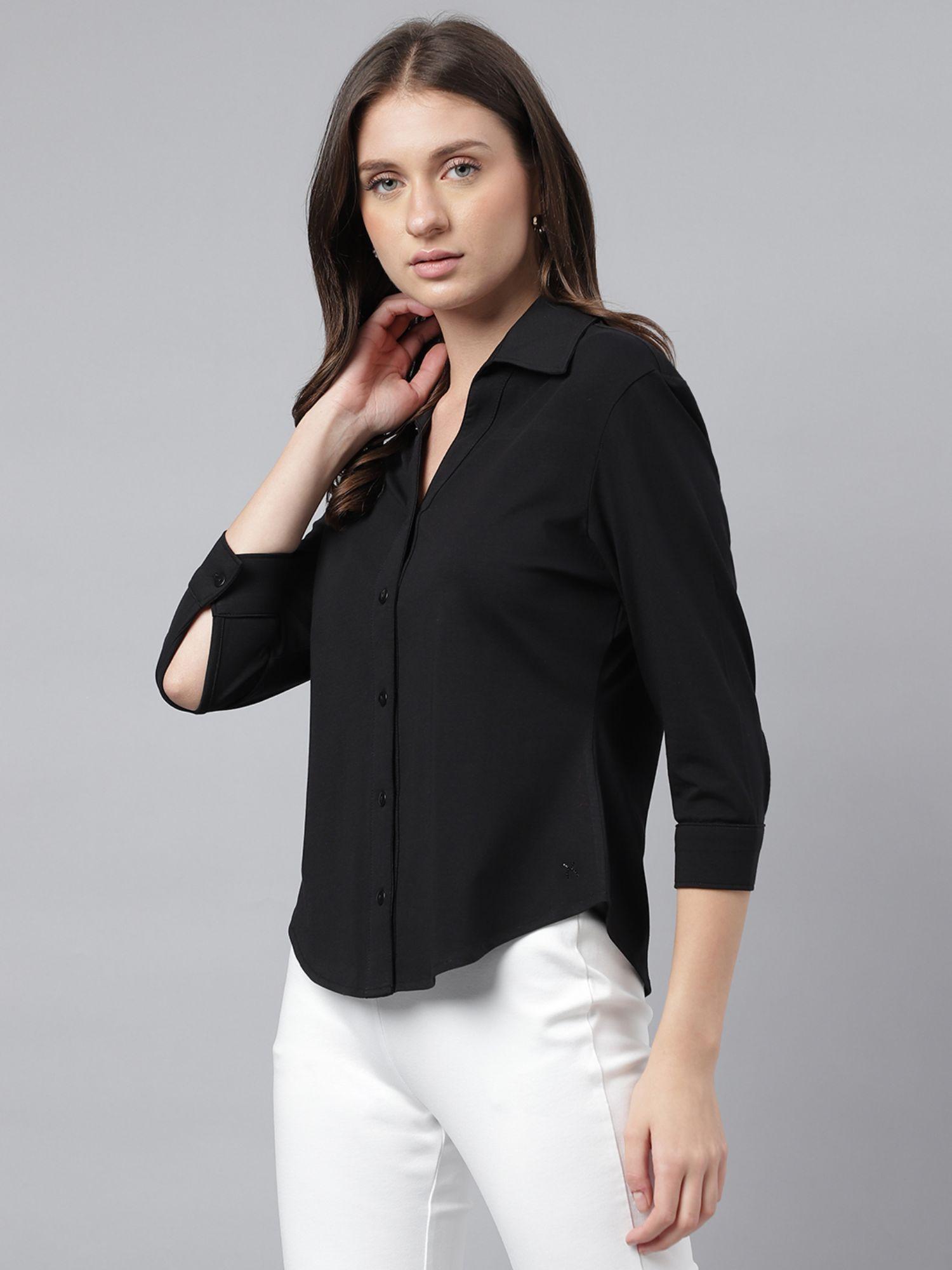 women black regular fit three quarter sleeve casual shirt