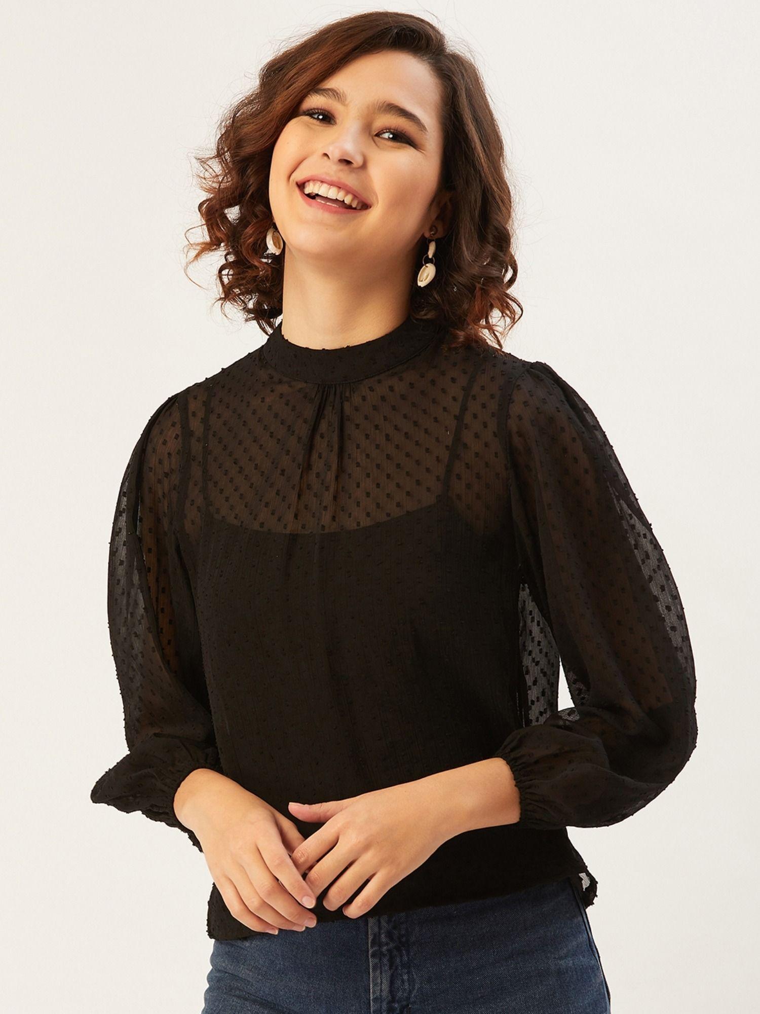 women black self design top