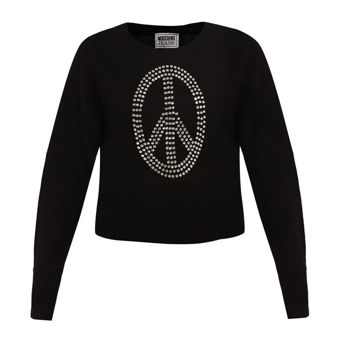 women black sequined logo sweater