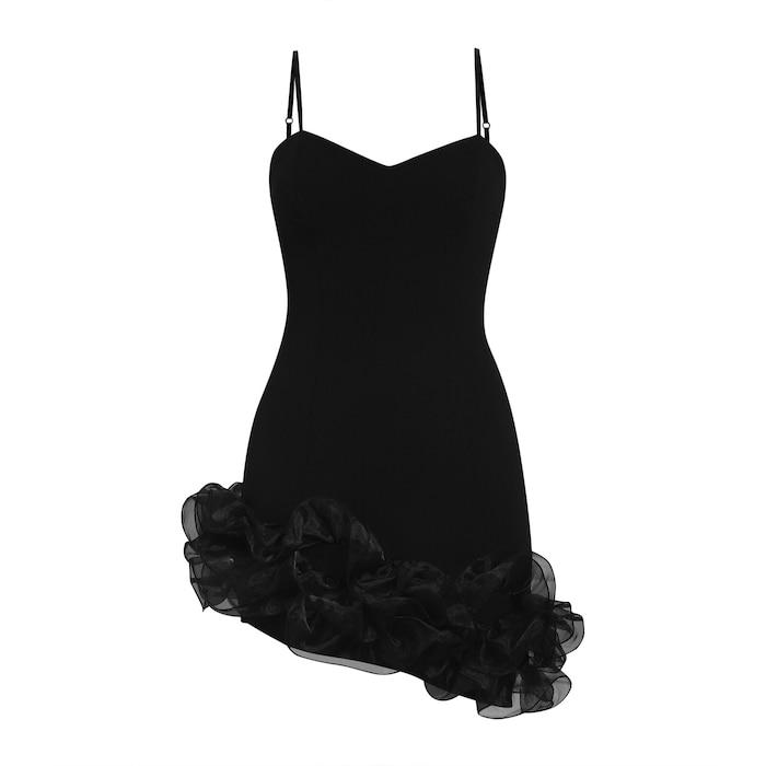 women black sheath dress with tulle detail