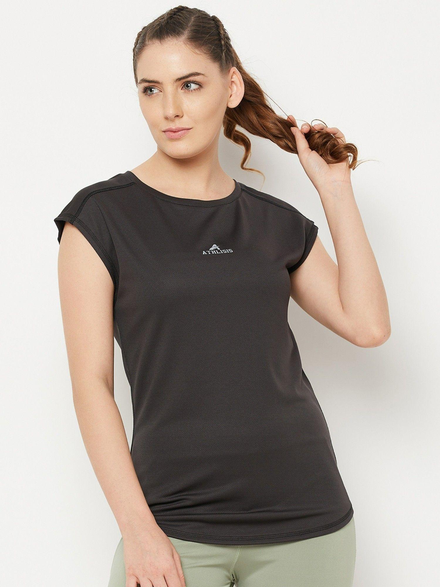 women black sleeve-less lightweight quick dry running fitness sports t-shirts