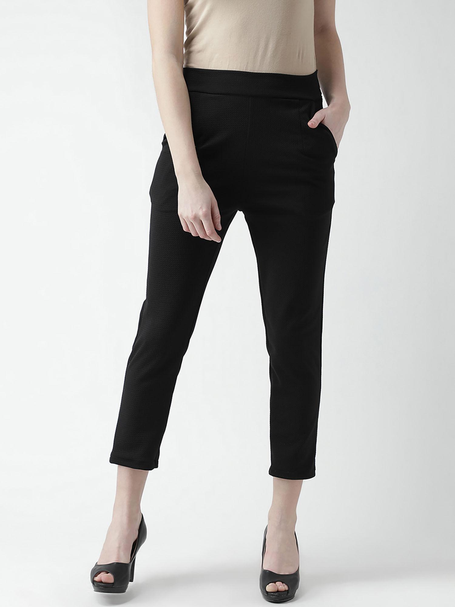 women black slim fit solid cropped mid waist pant