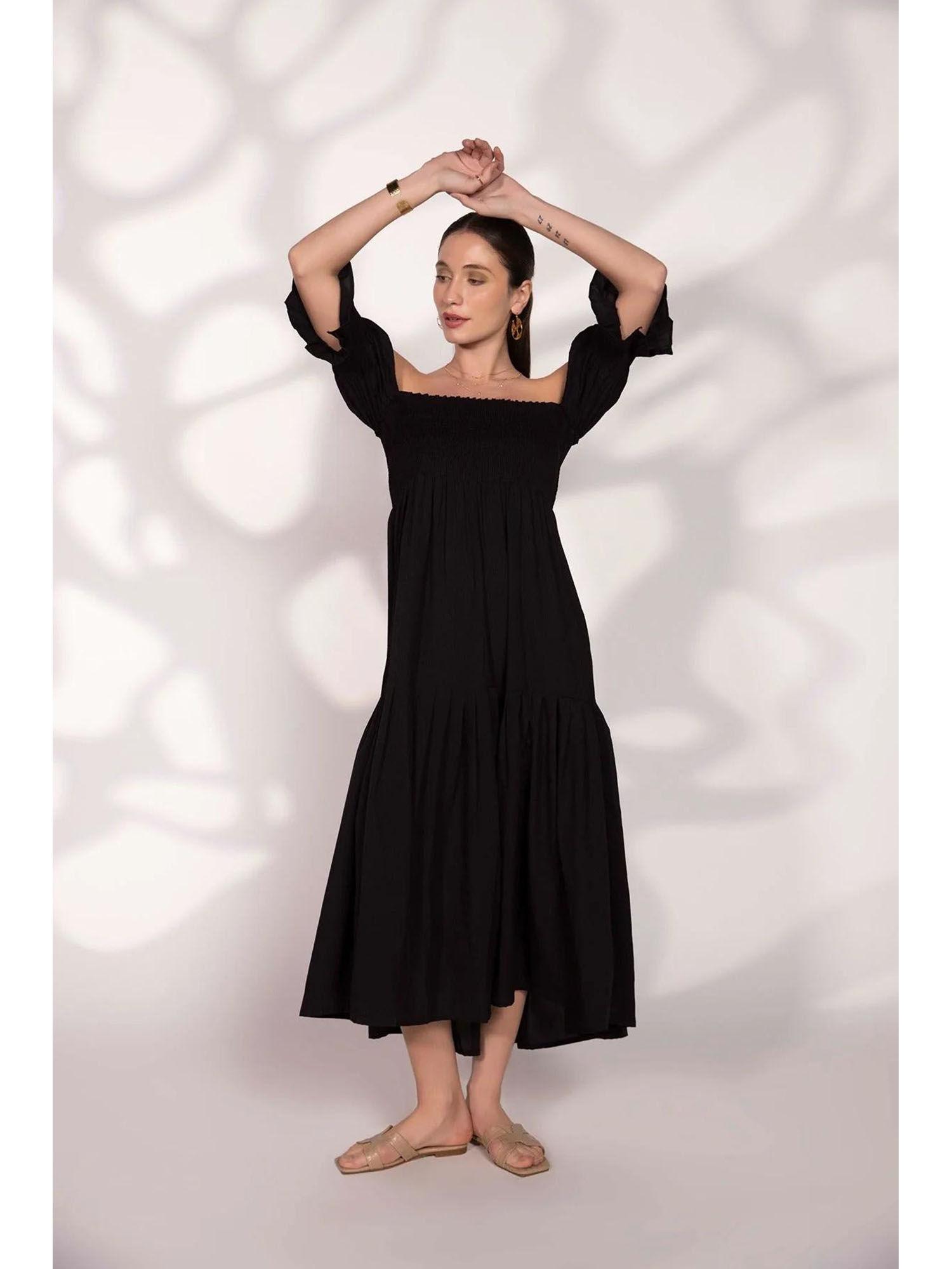 women black smocked maxi dress