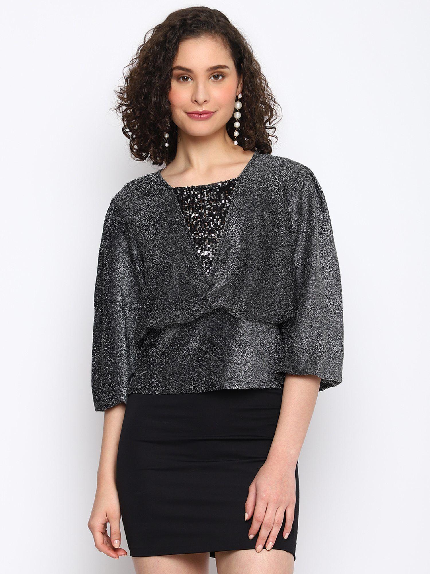 women black solid 3-4 sleeve regular top