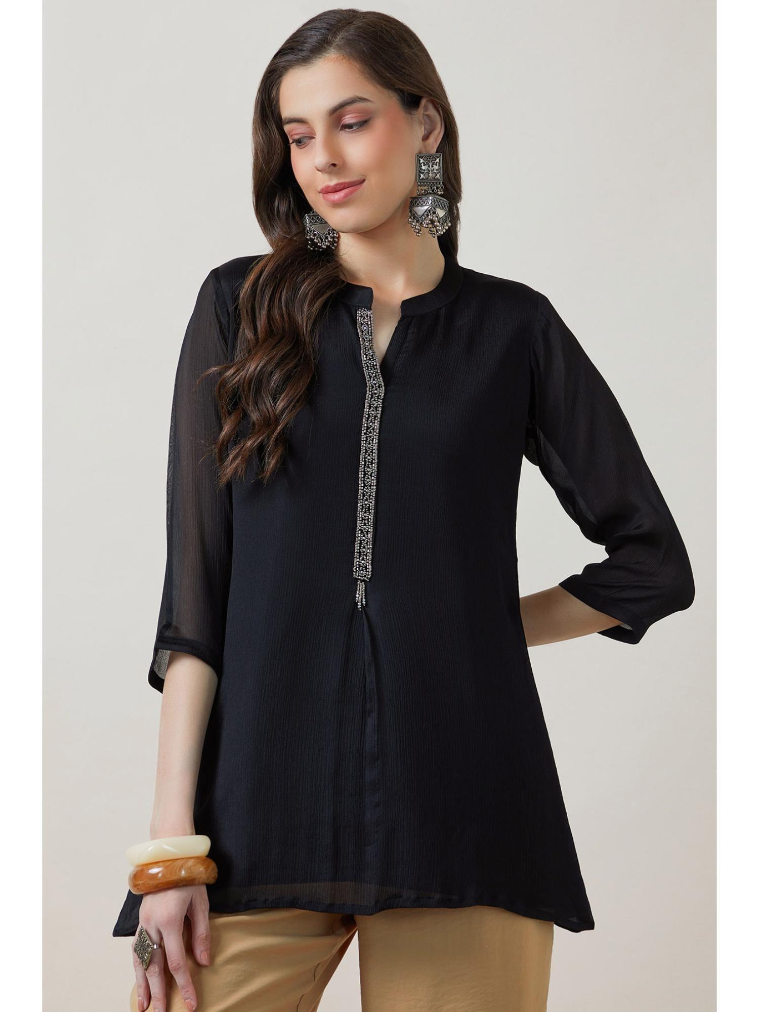 women black solid a-line fit viscose kurti