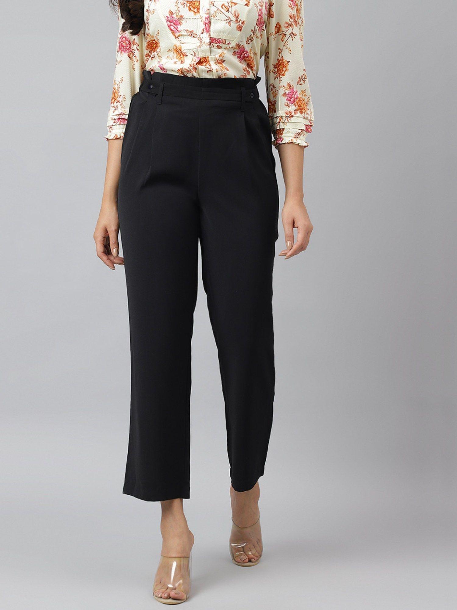 women black solid ankle length pant with pocket