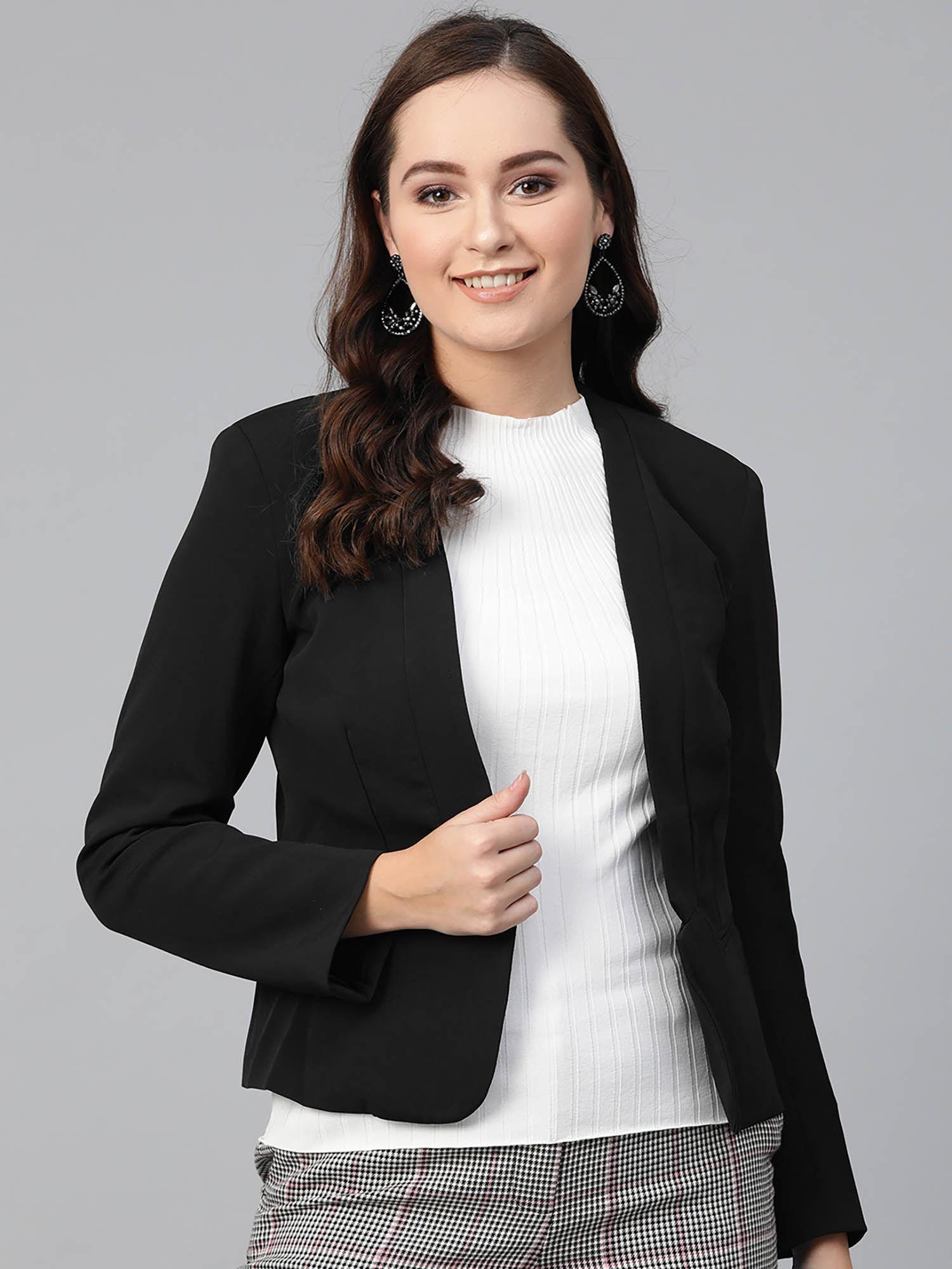 women black solid blazer