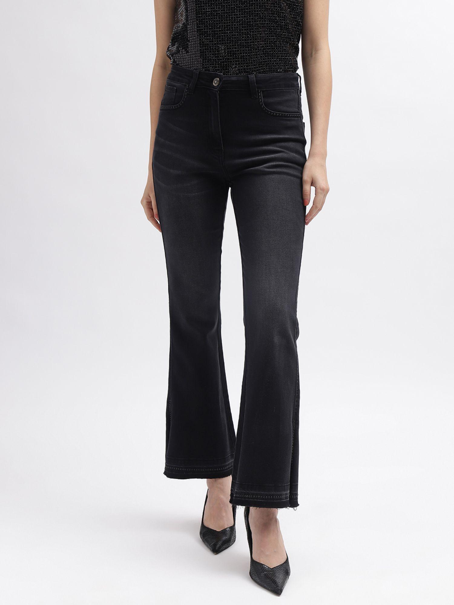 women black solid bootcut mid-rise jeans