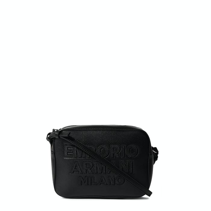 women black solid branded leather crossbody bag