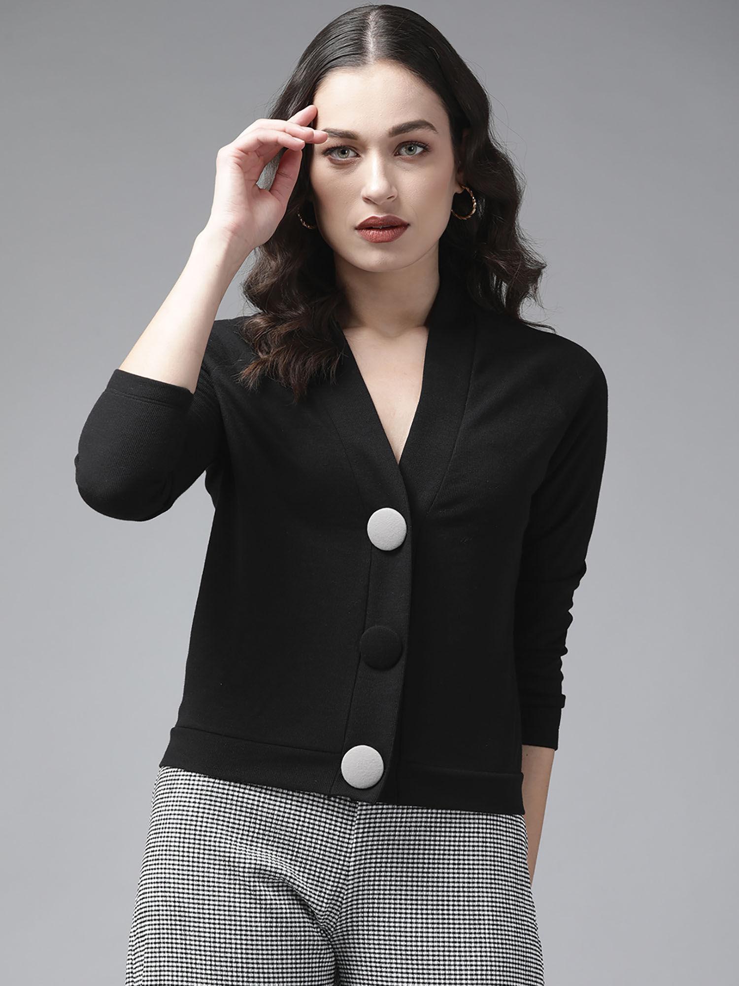 women black solid cardigan