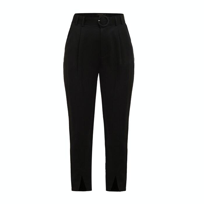 women black solid carrot-leg trousers