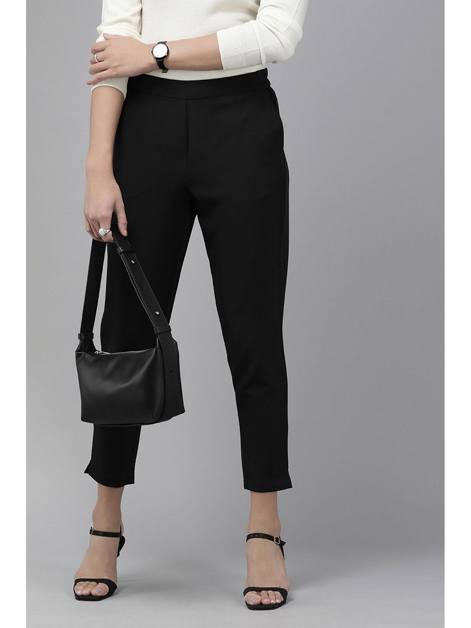 women black solid casual slim fit trousers