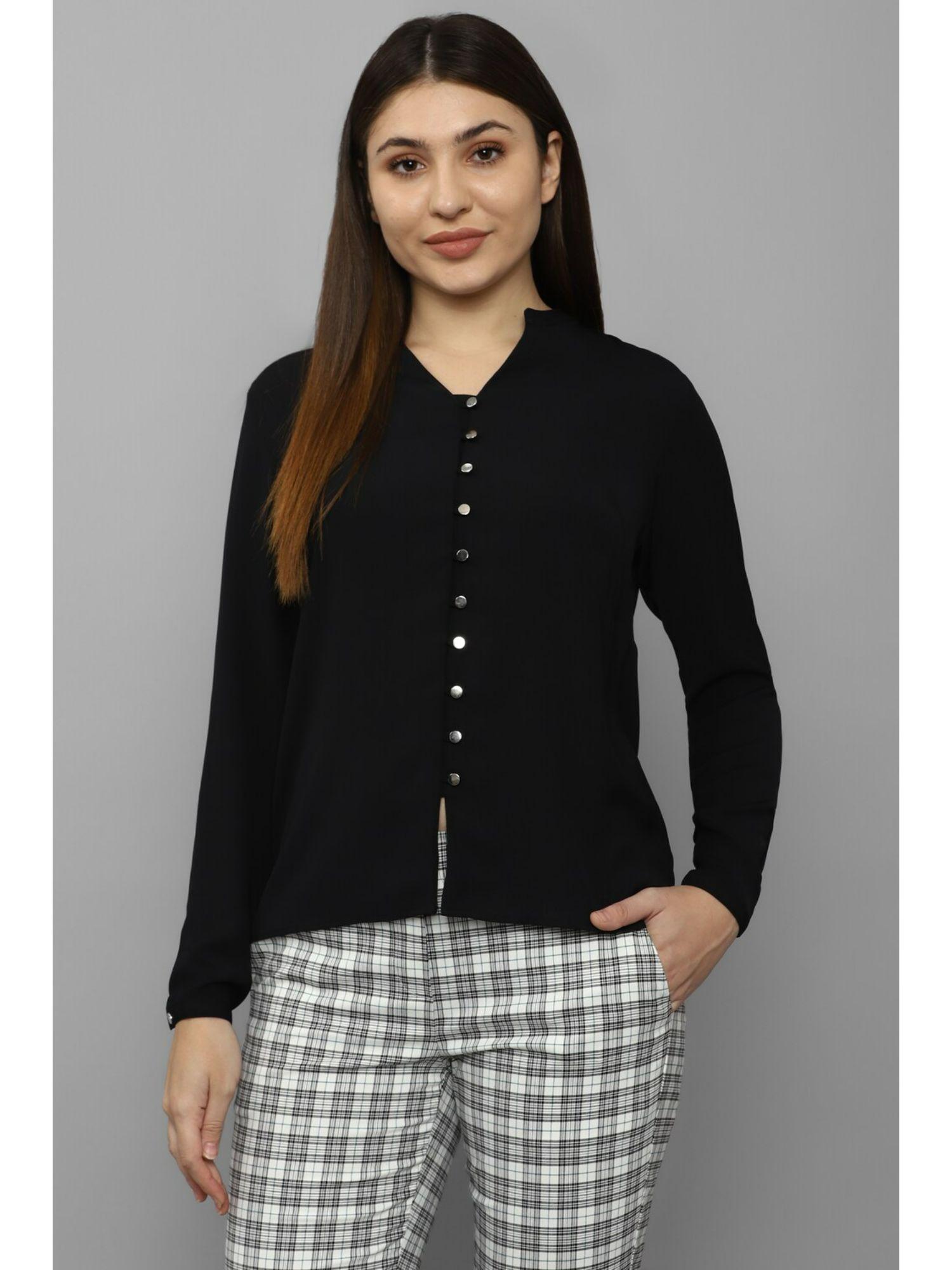 women black solid casual top