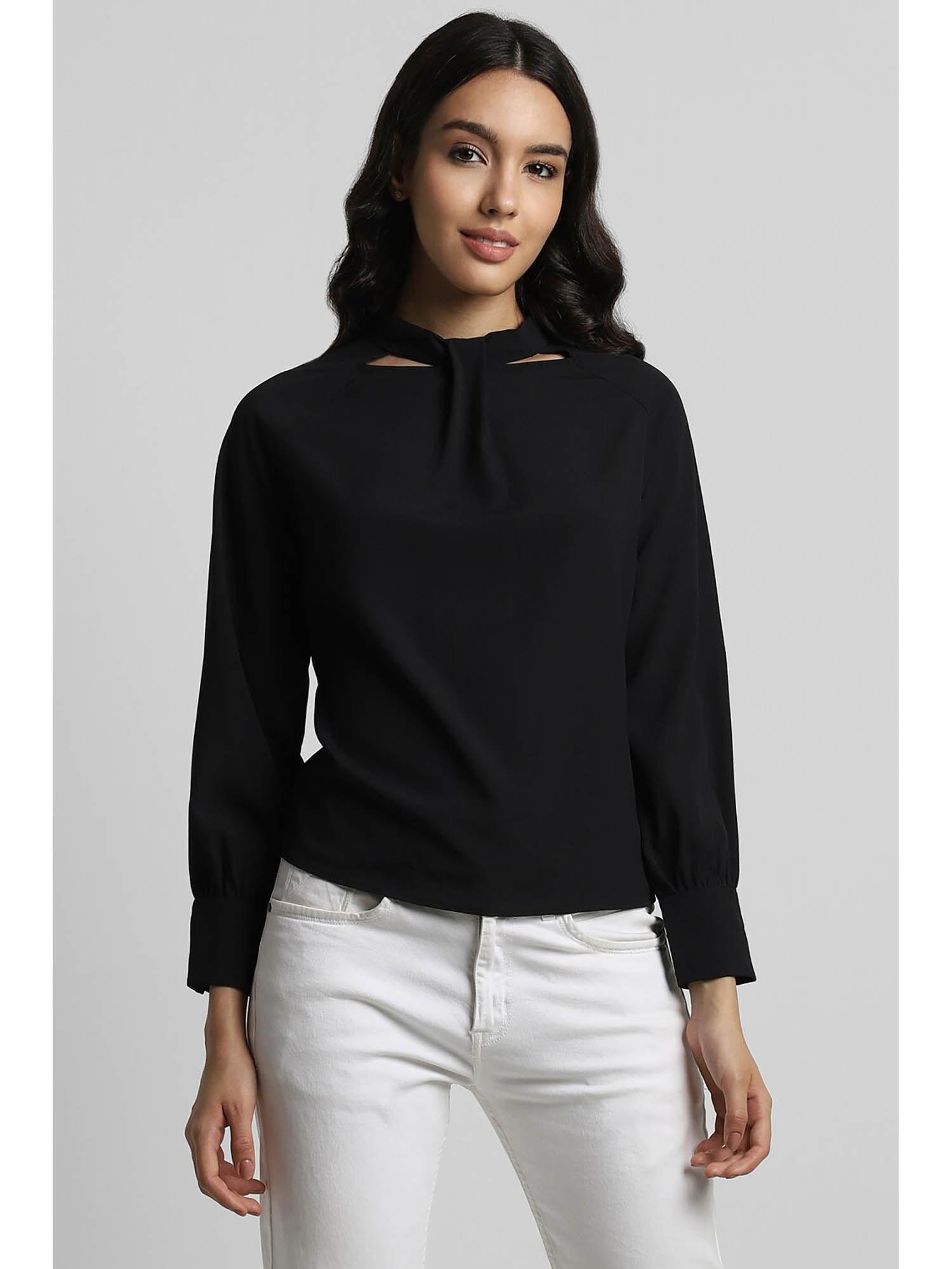 women black solid casual top