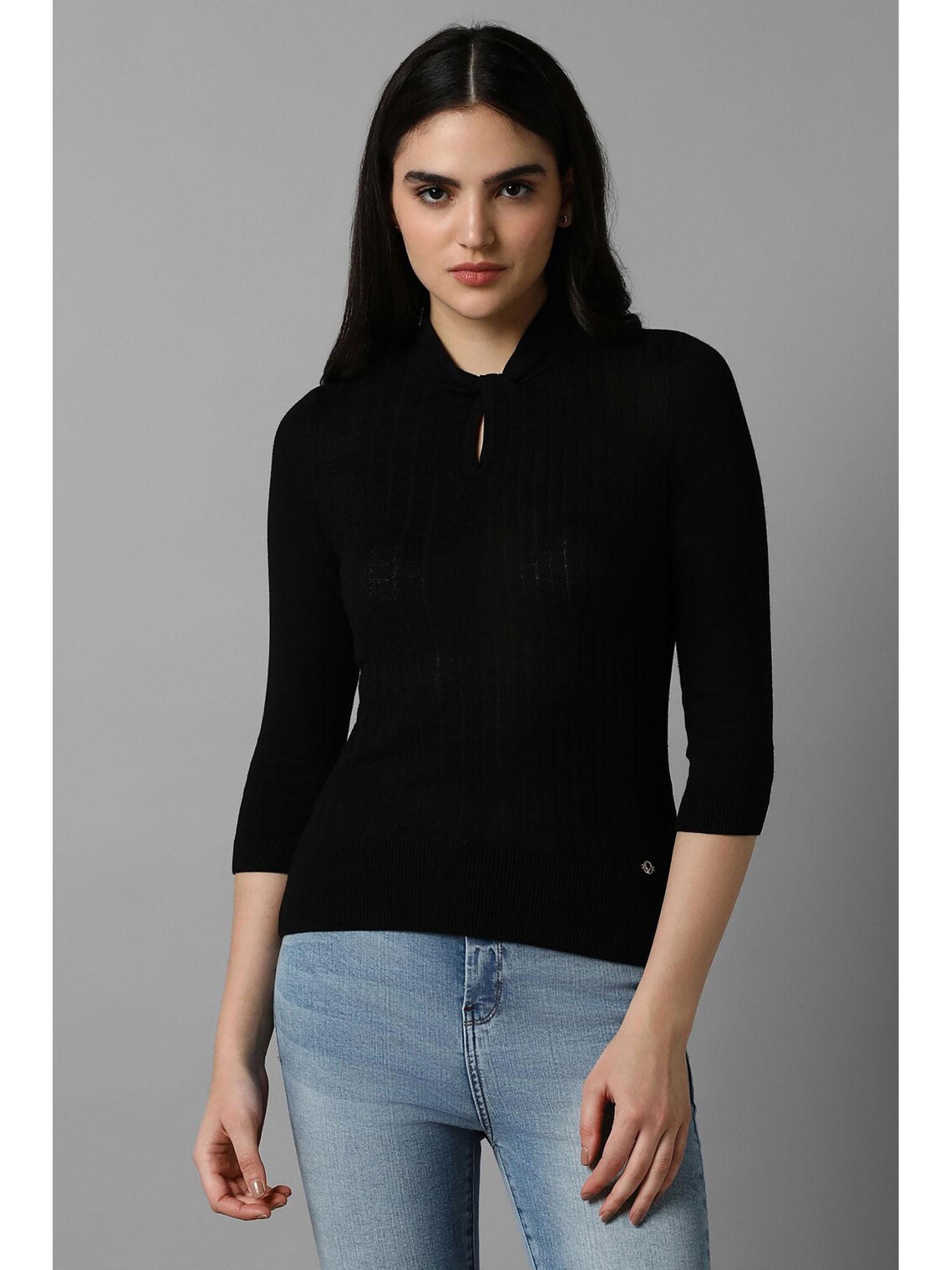 women black solid casual top