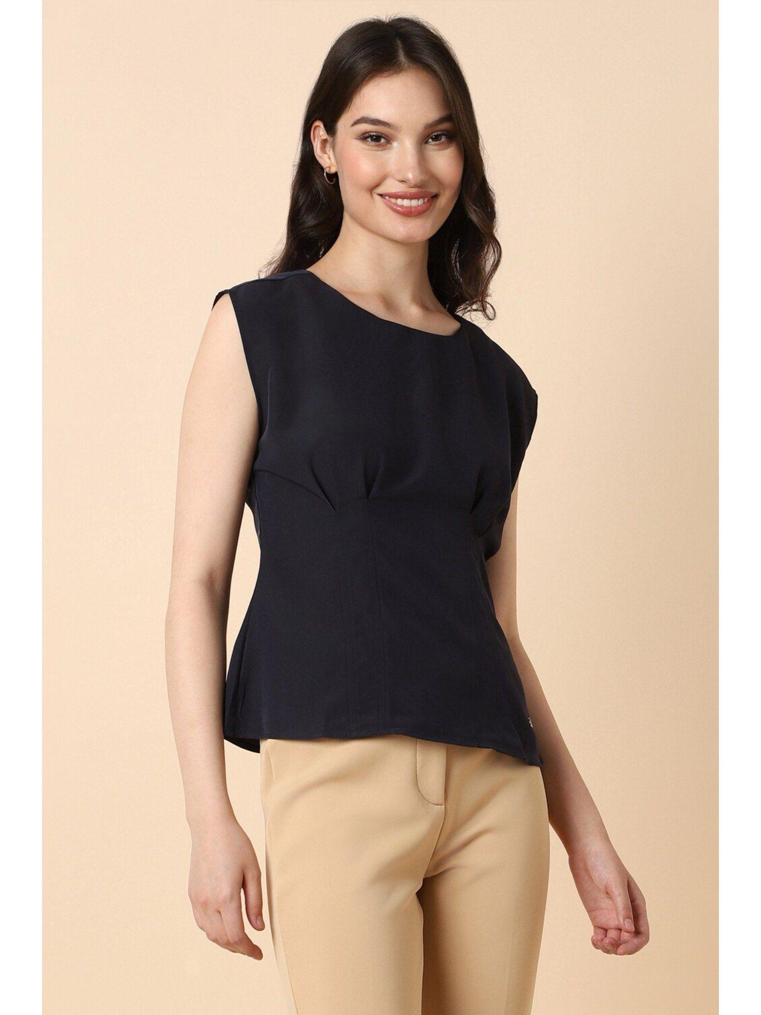 women black solid casual top