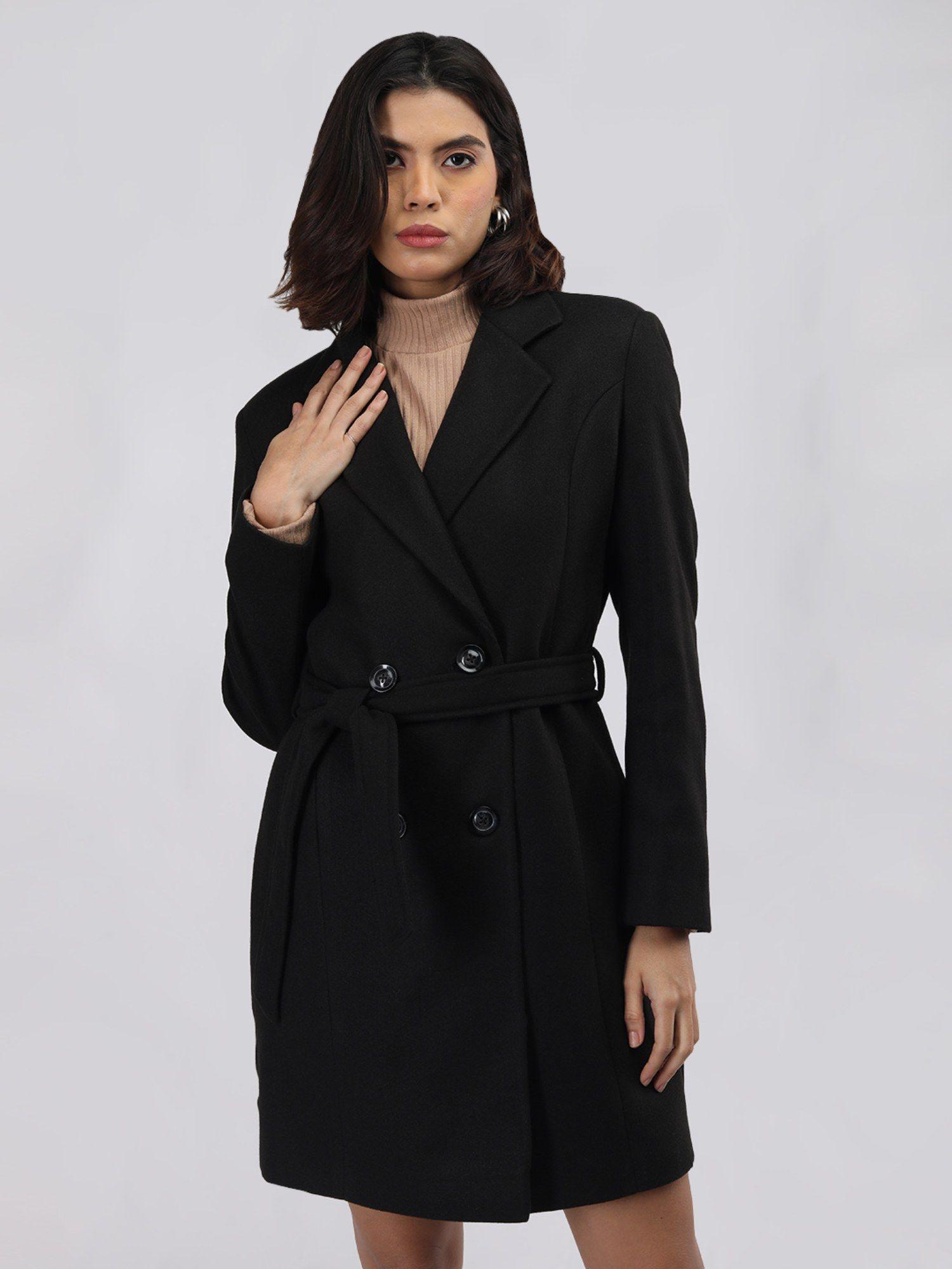 women black solid coat