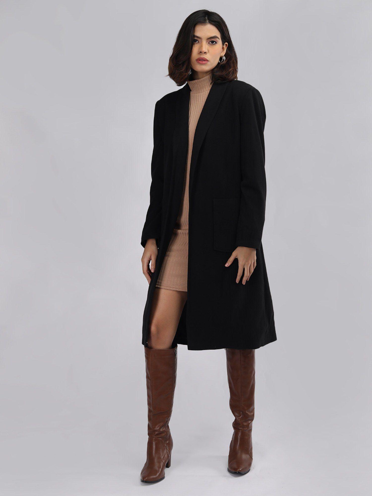 women black solid coats