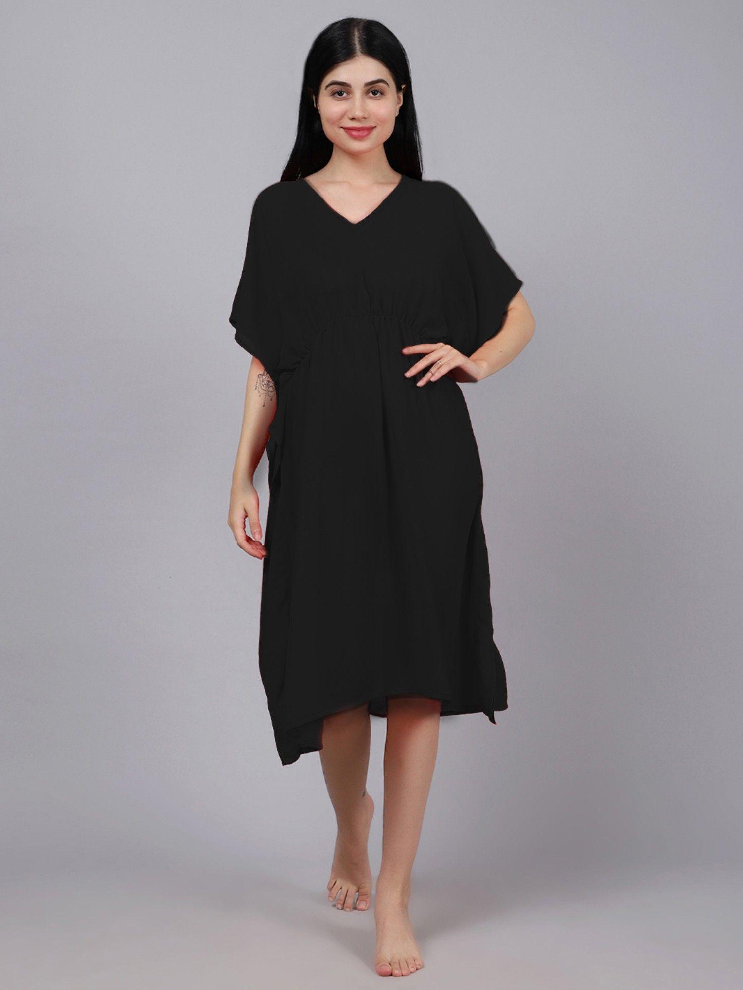 women black solid cover-up dress (free size)