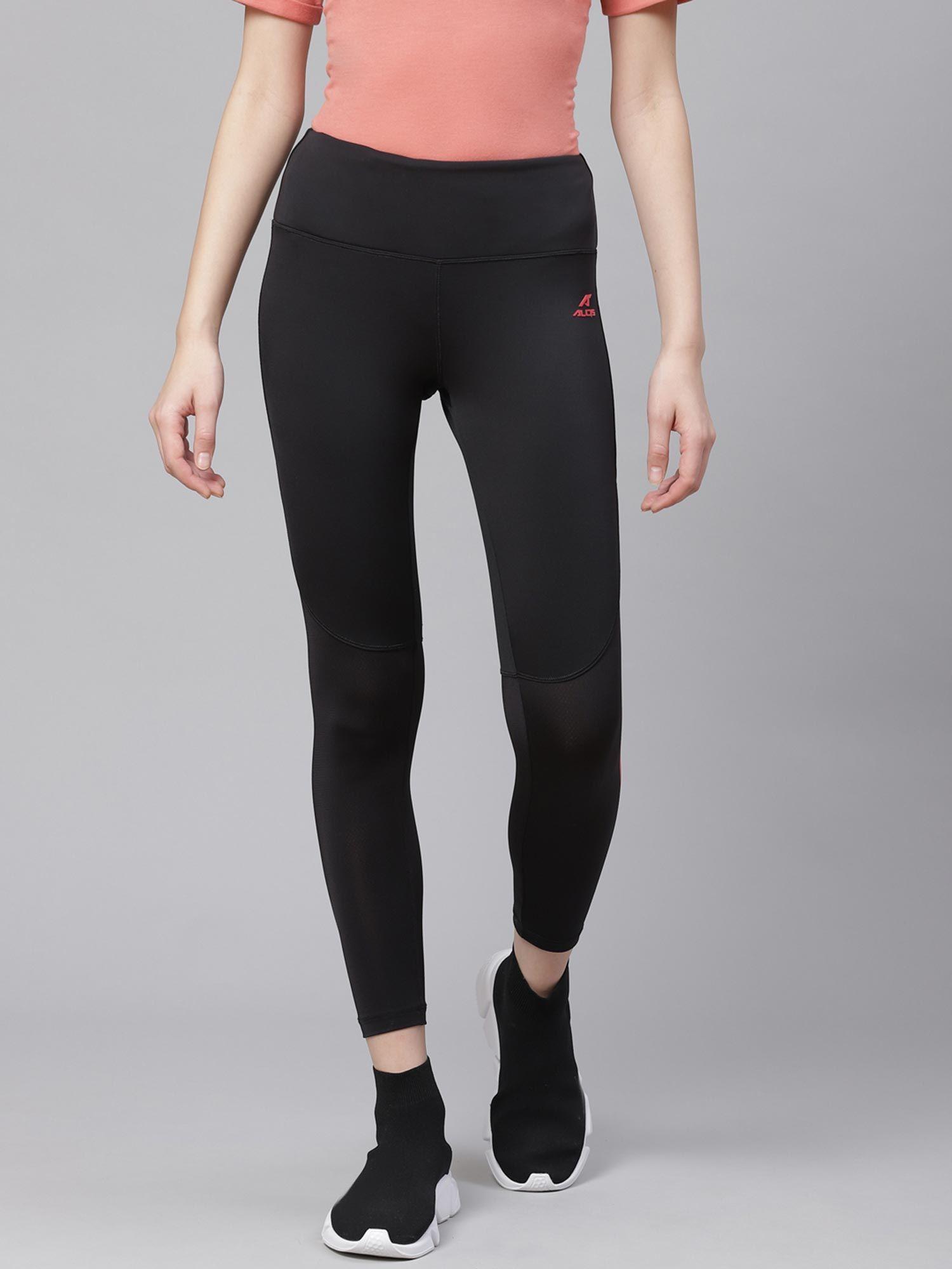 women black solid cropped training tights