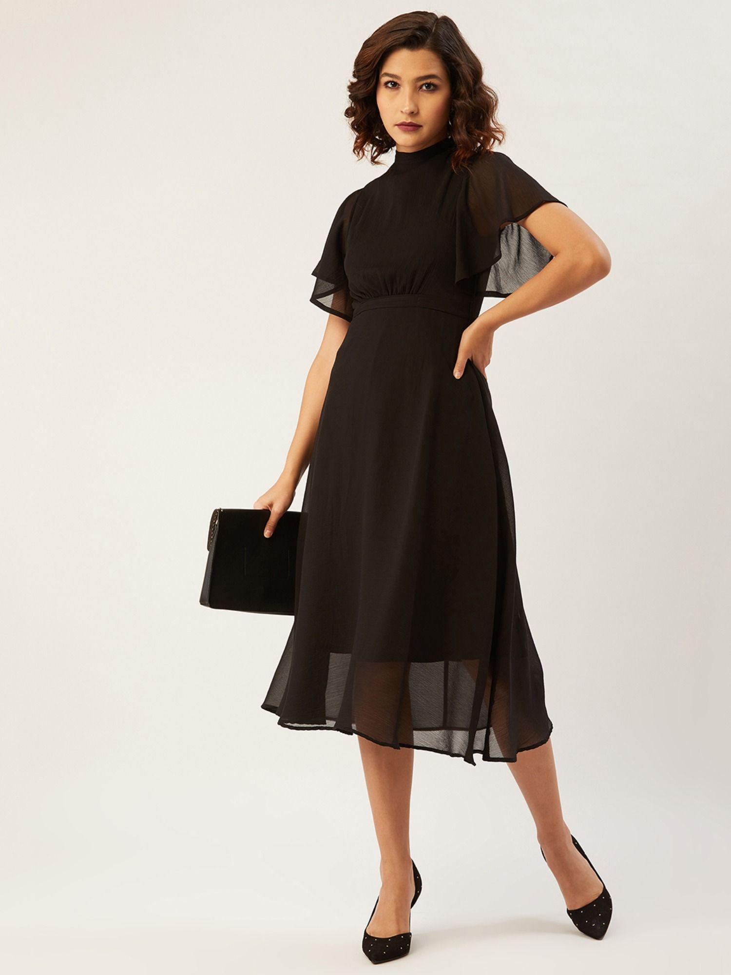 women black solid fit and flare dress