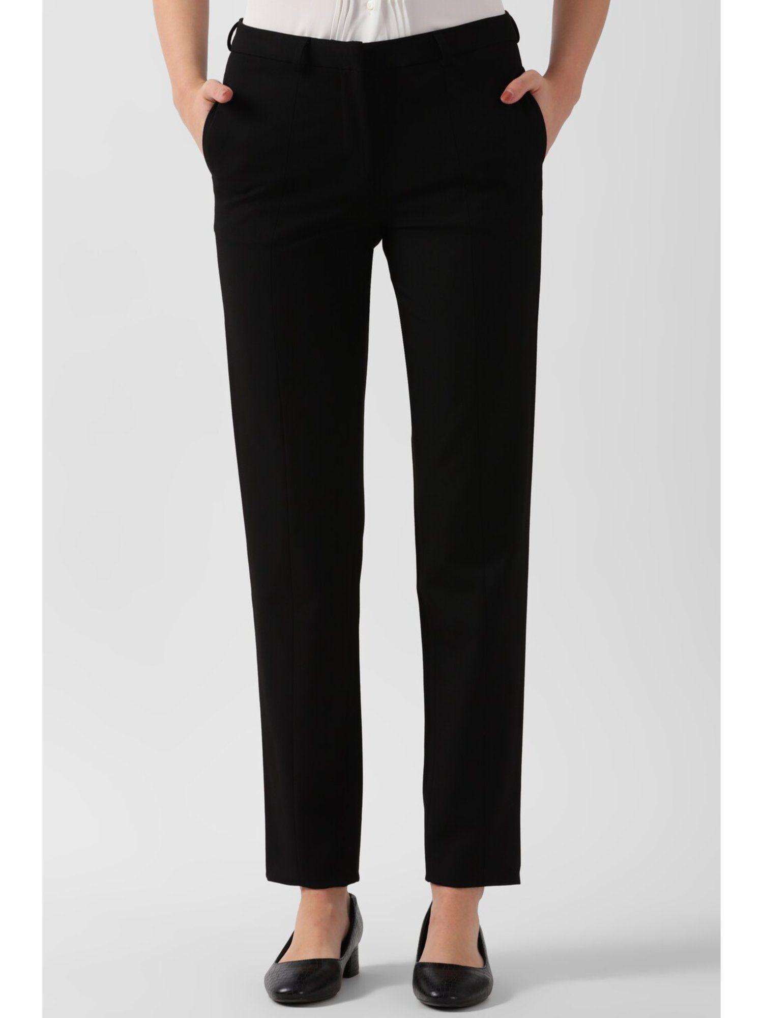 women black solid formal regular fit trousers