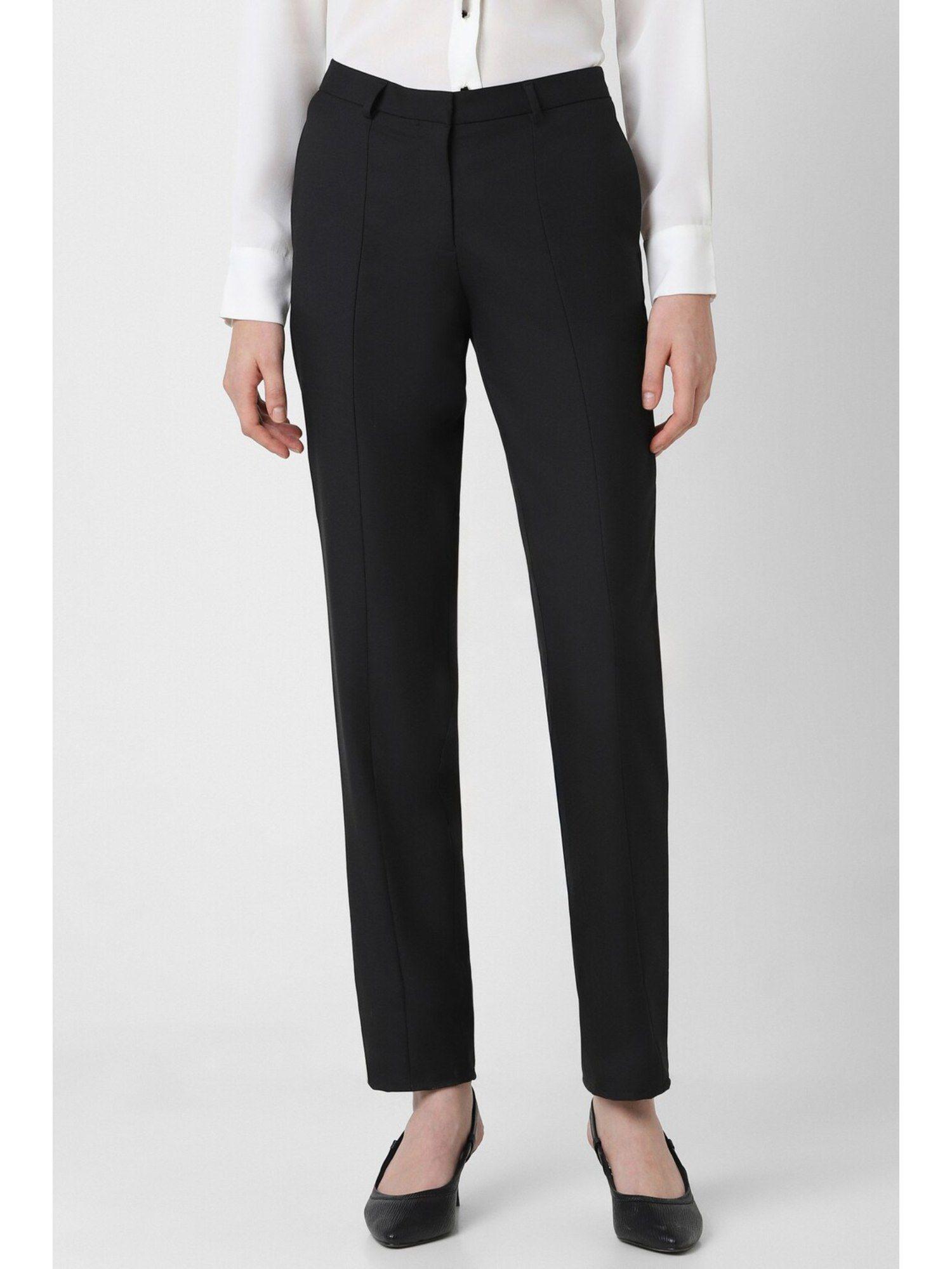 women black solid formal regular fit trousers