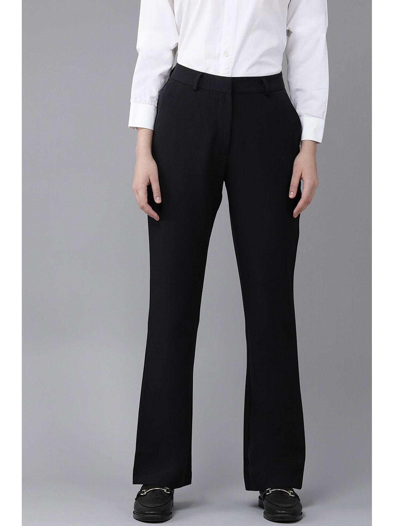 women black solid formal slim fit trousers