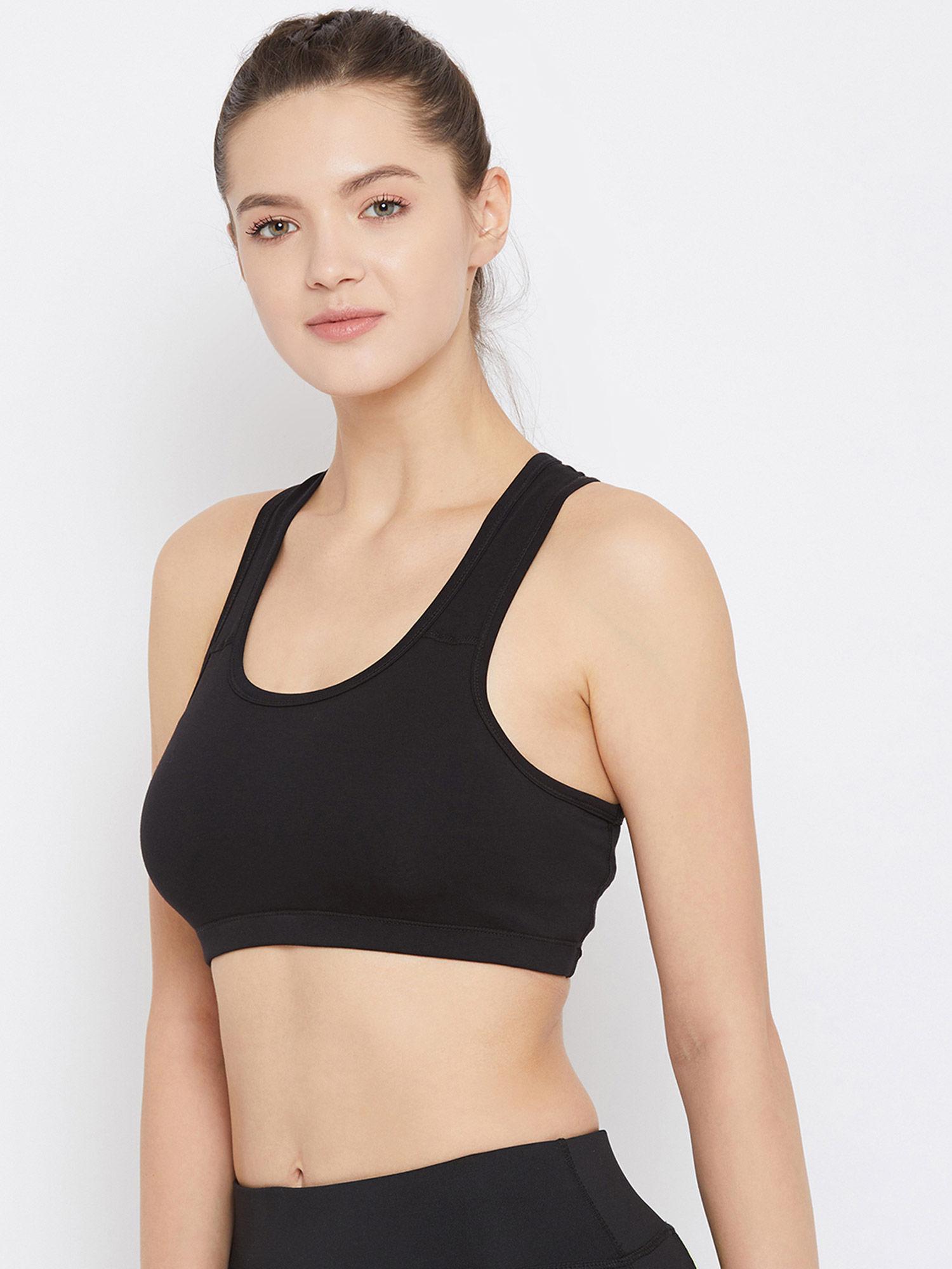 women black solid full-coverage sports bra