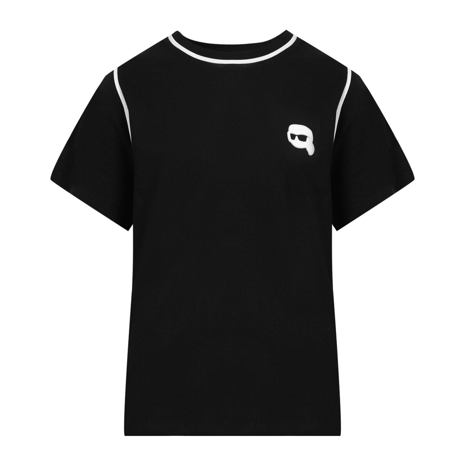 women black solid ikonik patch t-shirt with contrasting piping