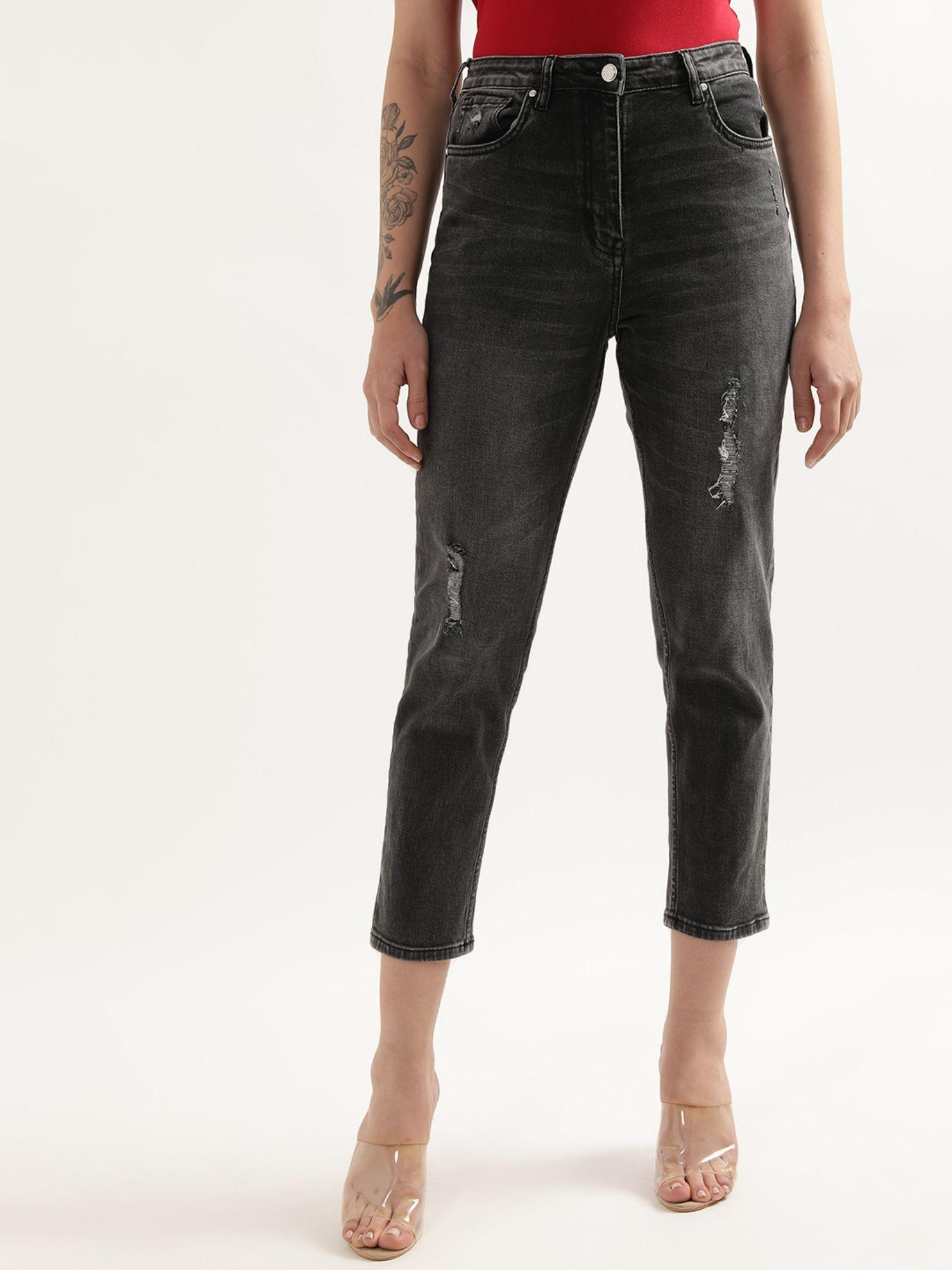 women black solid jeans